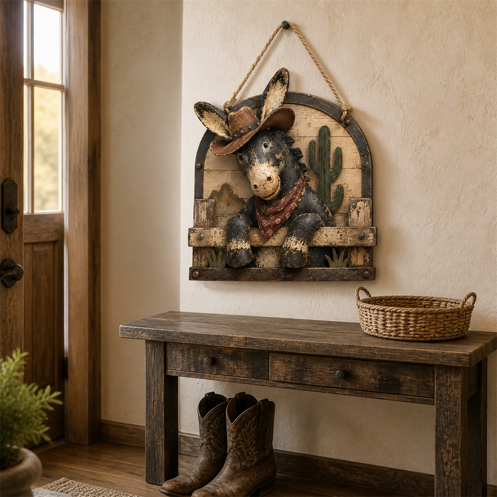 π«π΅ Rustic Cowboy Donkey Wall Hanging β Western Farmhouse DΓ©cor & Country Keepsake