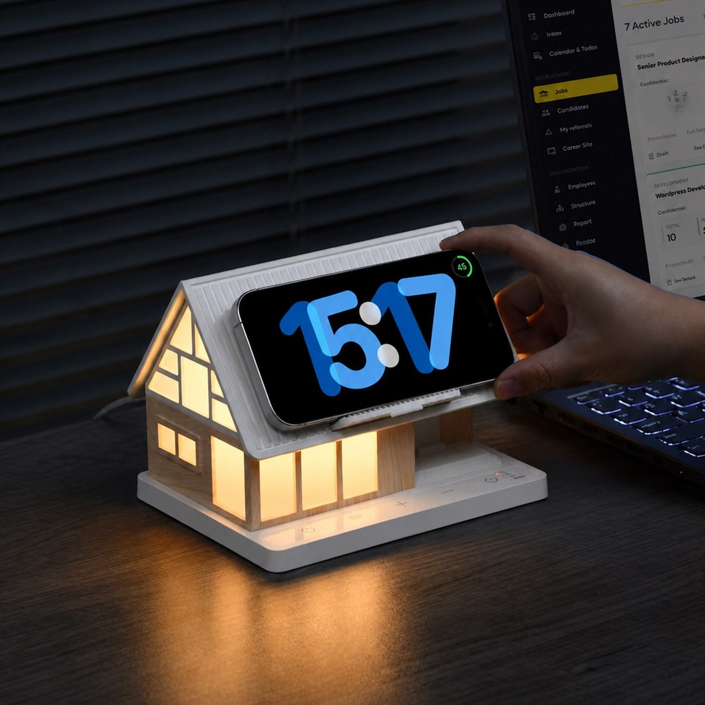๐กโจ Cozy Cabin 4-in-1 Bedside Station โ Alarm Clock, Night Light, White Noise & Wireless Charger