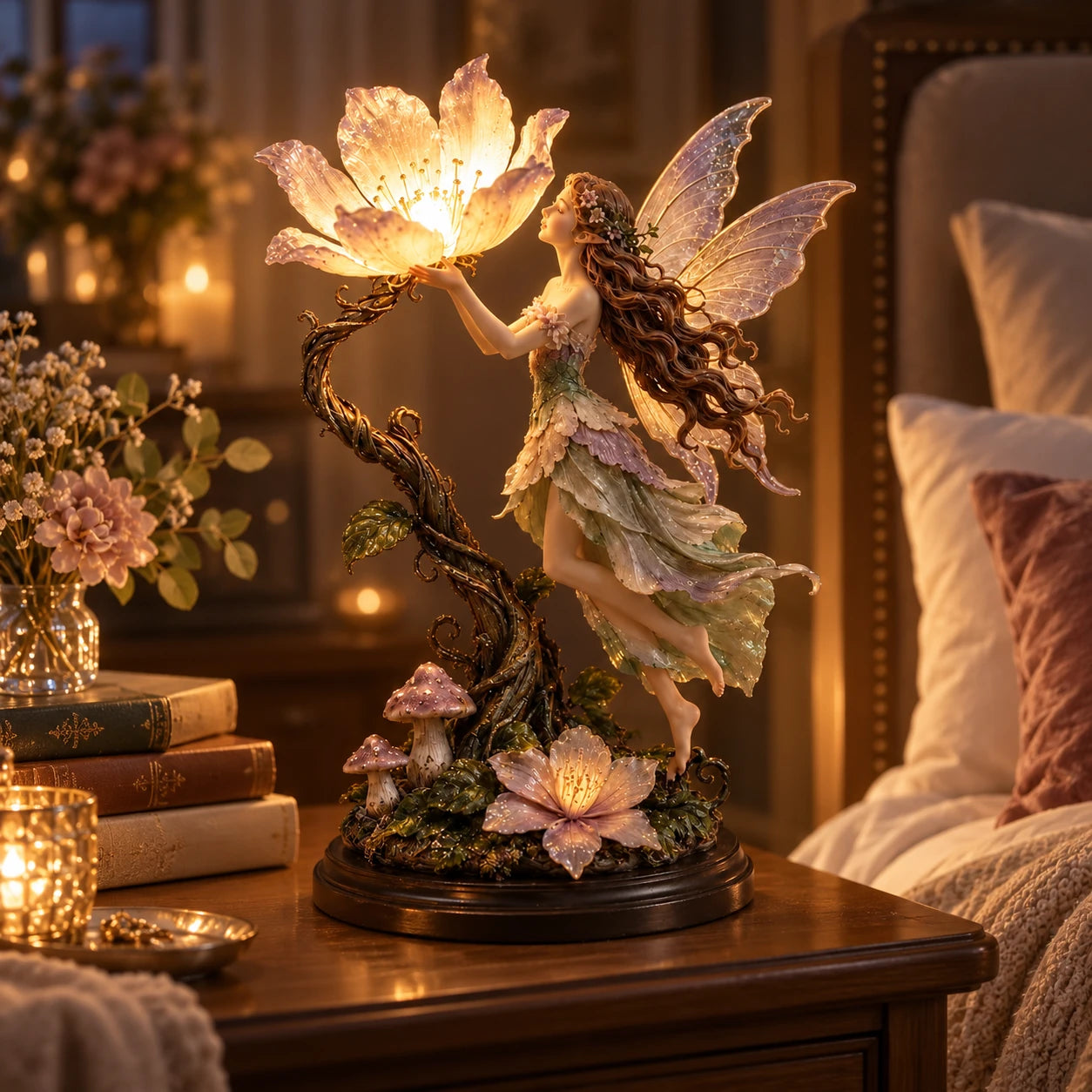 Fairy flower lamp on a bedside table