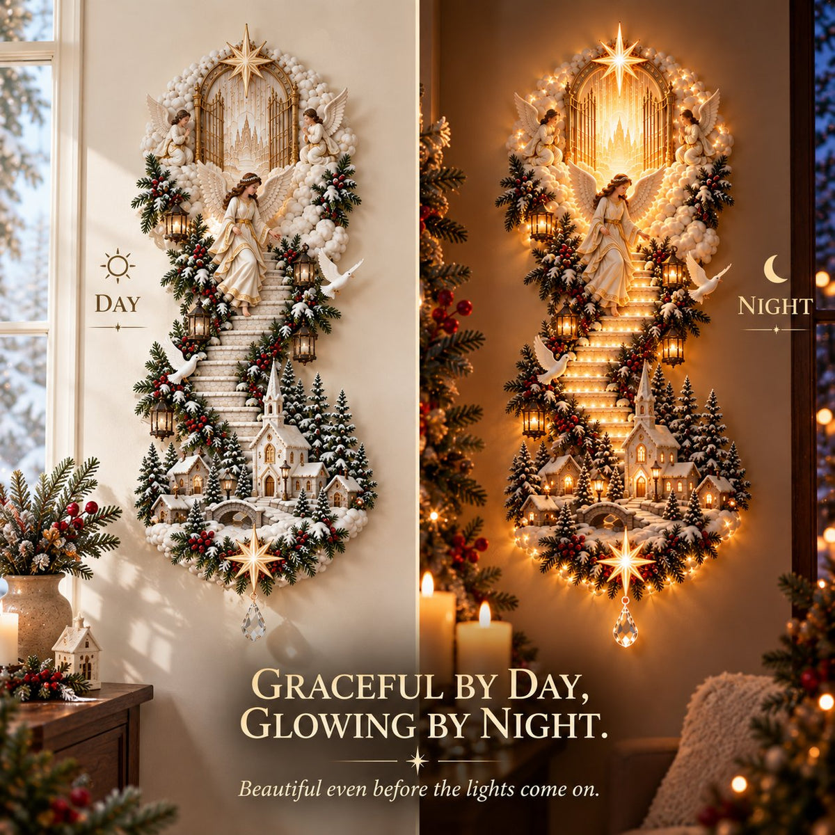 ✨ Jesus Light of Heaven Christmas Wall Hanging | Illuminated Nativity Stairway Decor ✝️