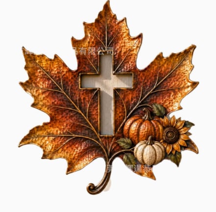 ๐ Autumn Harvest Cross Metal Wall Decor With White Pumpkin