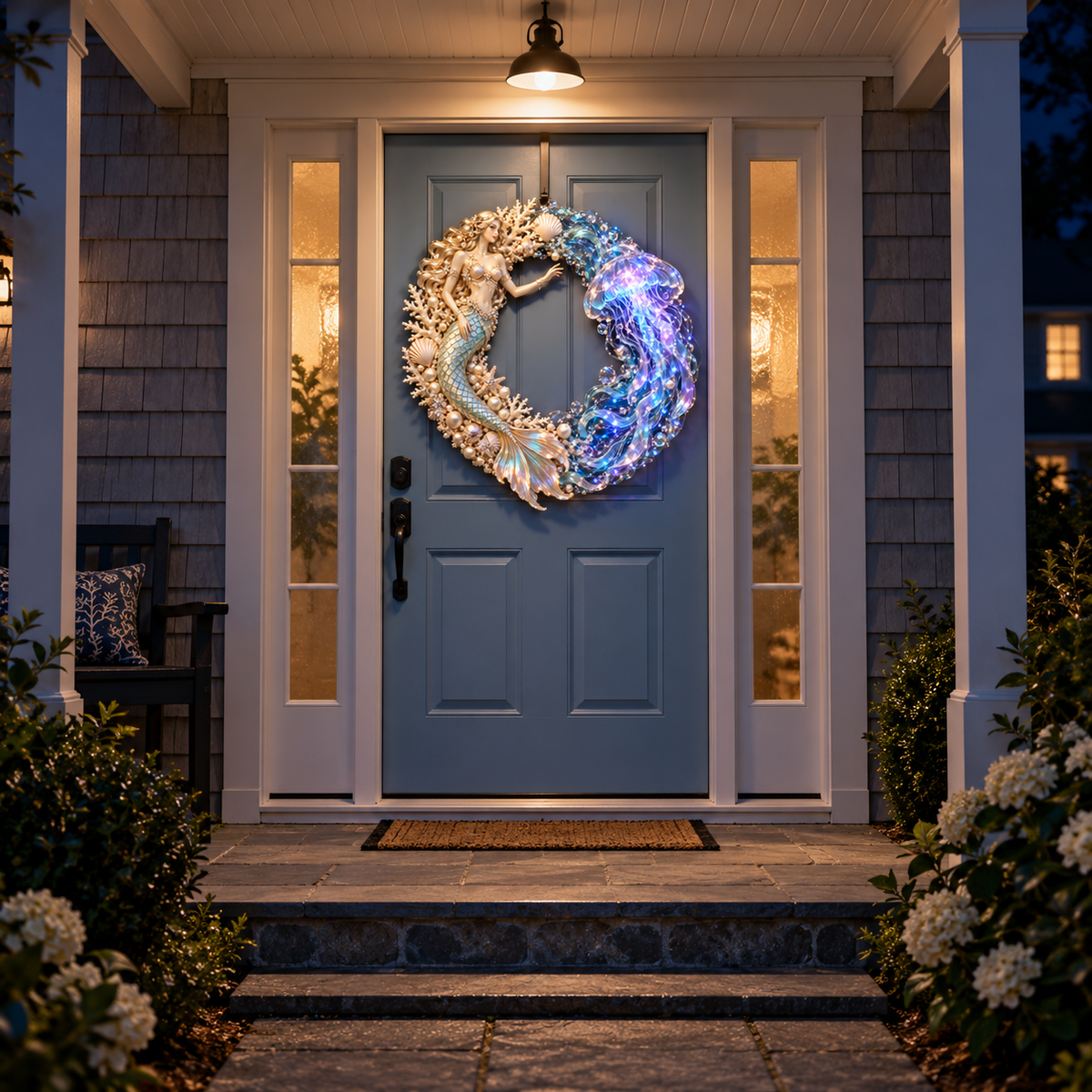 Unboxing style photo of the mermaid and jellyfish wreath resting in a shipping carton