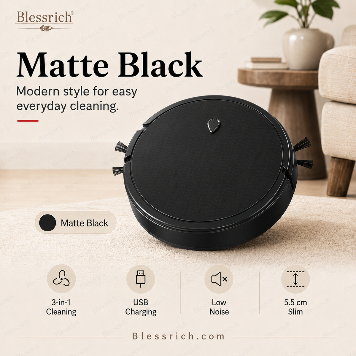 3-in-1 Robot Cleaner with Sweeping, Strong Suction & Mopping