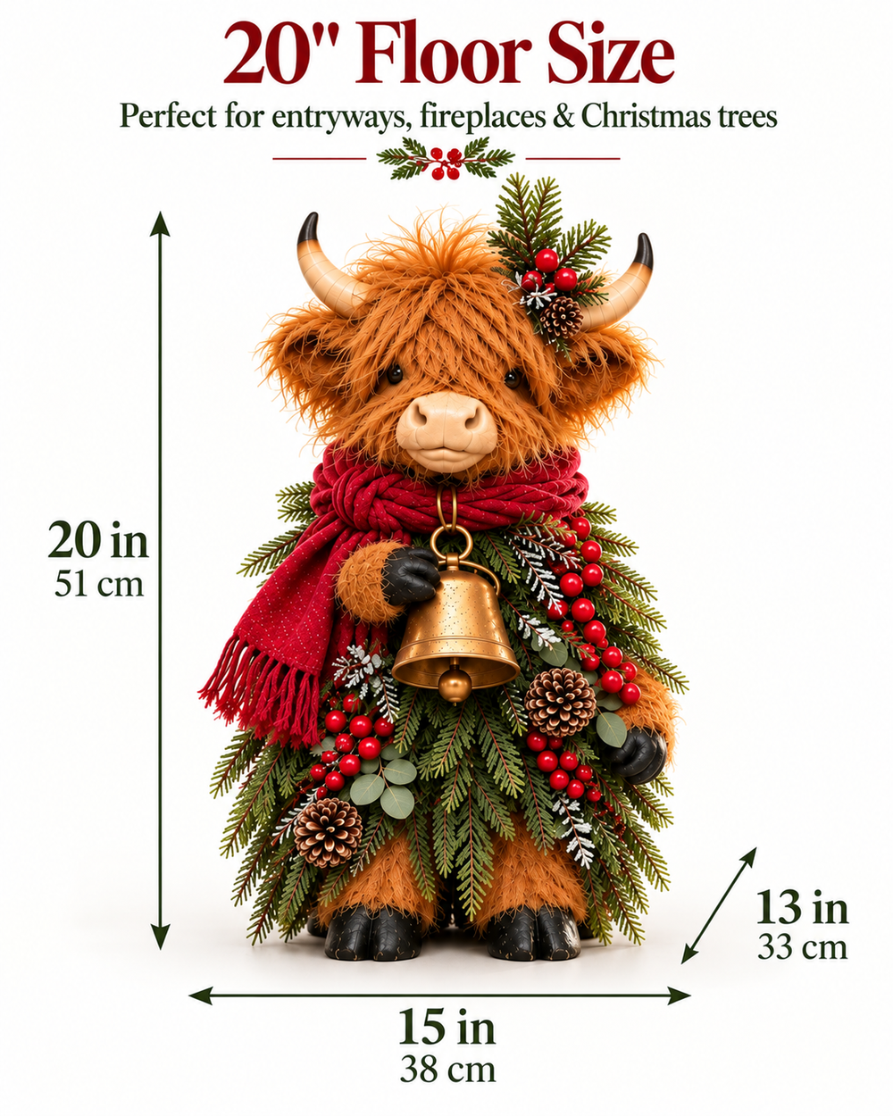 20 inch floor version size chart: 20 inches tall, 15 inches wide, 13 inches deep