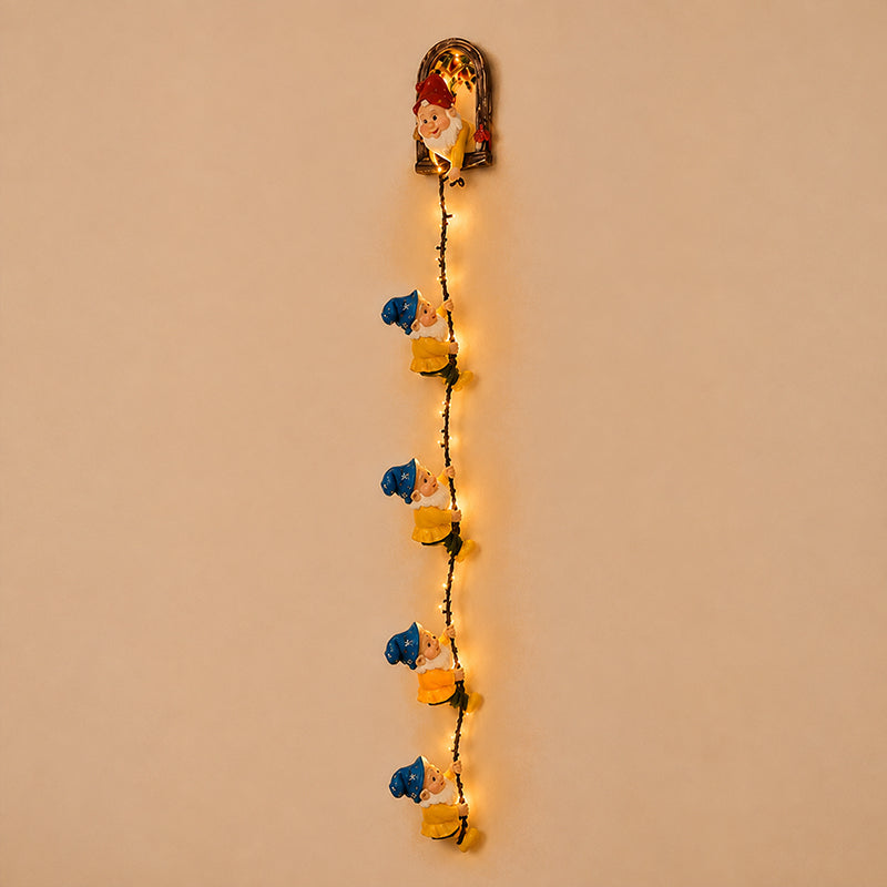 π Handmade Climbing Gnome Christmas String Lights, Indoor Outdoor Wall Hanging Holiday Decor