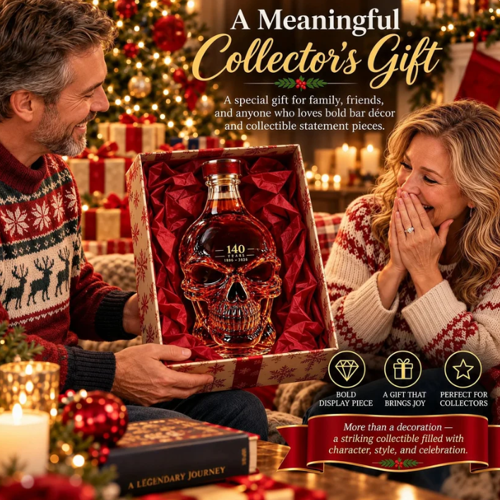 140th Anniversary Commemorative Skull-Shaped Whiskey Bottle