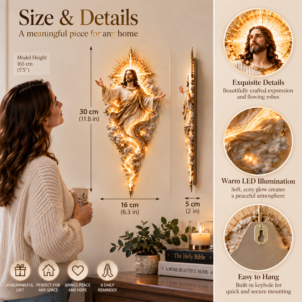 π₯Last Day 50% OFF - βοΈ Light of the World Jesus Wall Sculpture β A Radiant Symbol of Faith for the Home