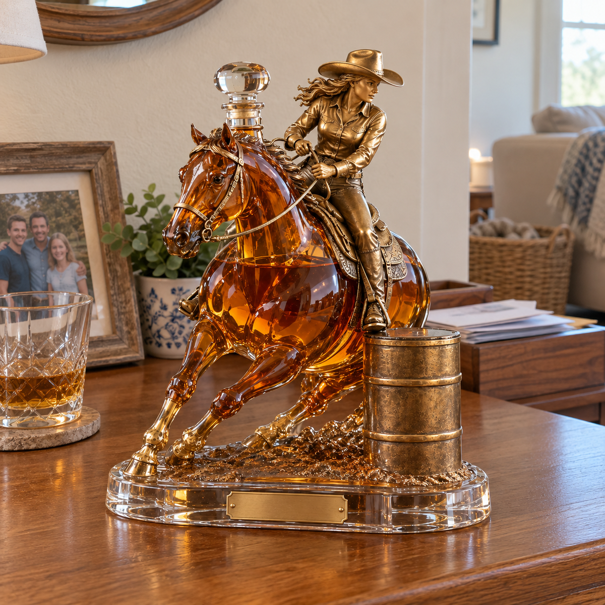 Western Spirit Cowgirl Barrel Racing Whiskey Decanter