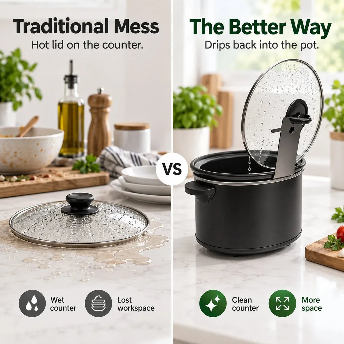 Multifunctional Pot Lid & Utensil Stand | Upright Lid Holder with Anti-Slip Base for Cleaner, Less-Cluttered Cooking