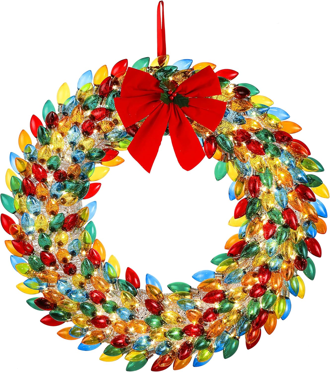 Multicolor Lighted Christmas Bulb Wreath