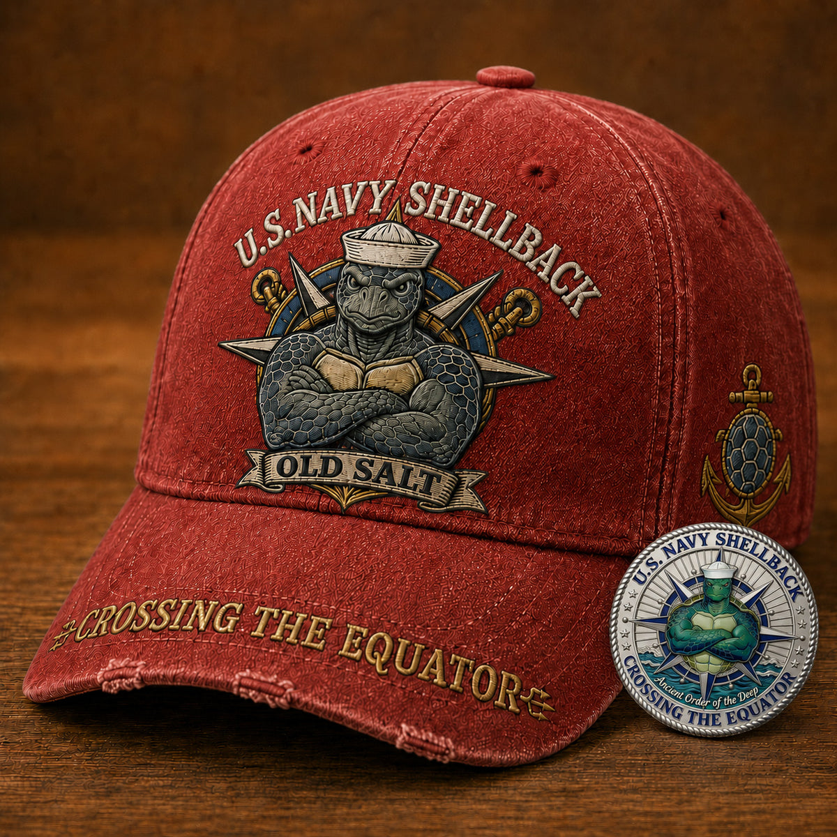 U.S. Navy Shellback Old Salt Cap π Free Double-Sided Honor Coin With Every Cap Purchase