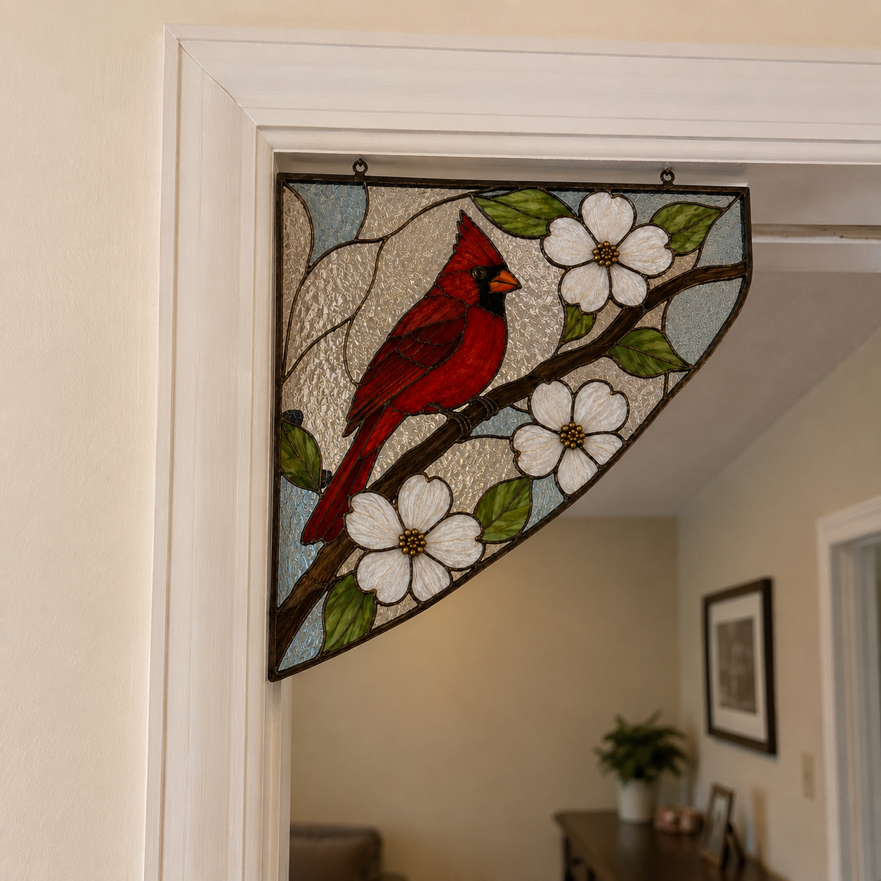 Nature’s Light Stained Glass Doorway Corner Suncatcher – Honeybee, Hummingbird & Cardinal