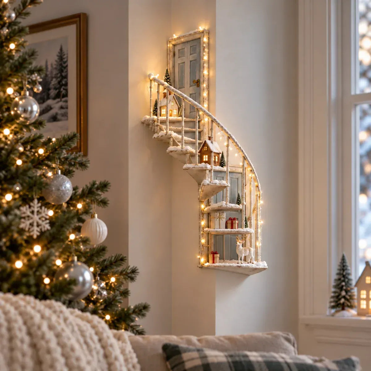 Lighted Winter Fairy Door Staircase Wall Decor 🧚♀️❄️ – Enchanted Christmas Wall Art