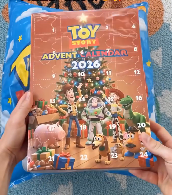 Hand-held view of the calendar and colorful illustrated package