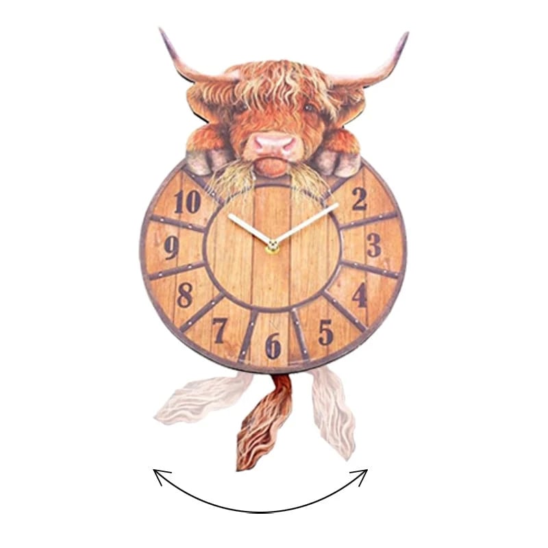 ⭐Swinging Tail Highland Cow Wall Clock