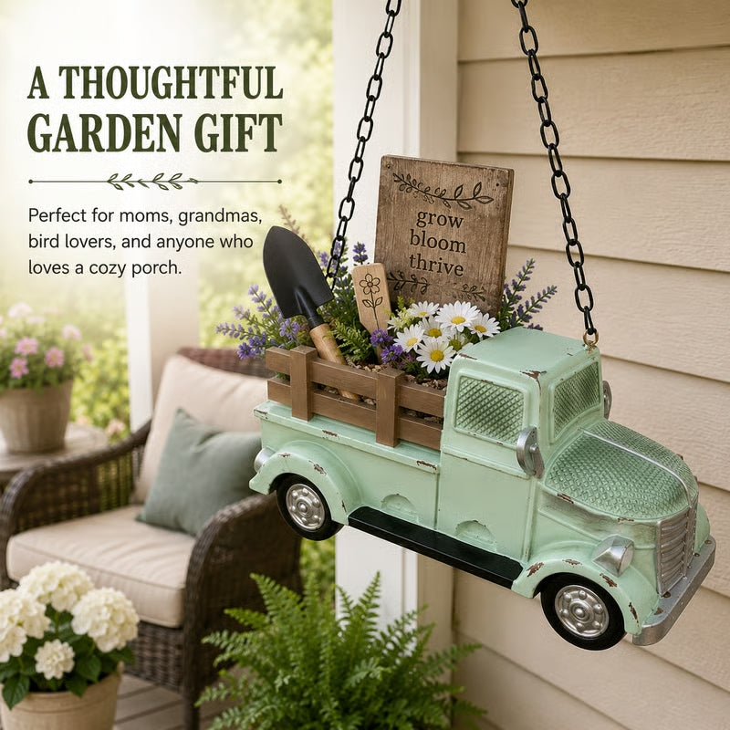 Vintage Mint Green Truck Hanging Bird Feeder