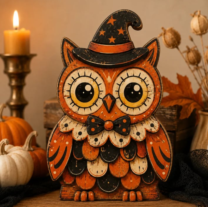 👻🎃 Vintage Wooden Halloween Table Decor