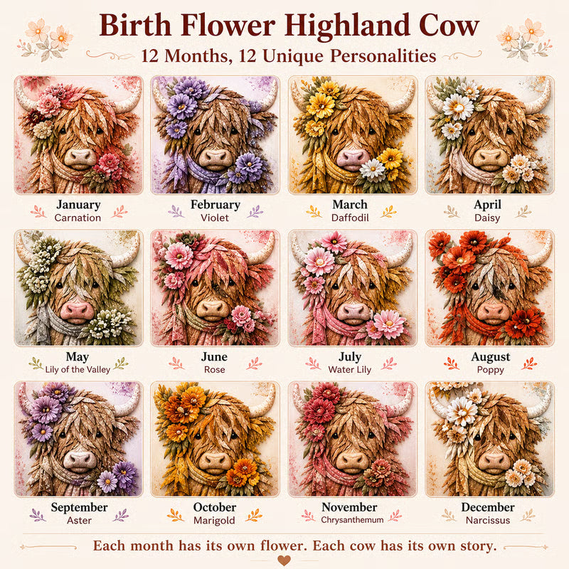 ๐ฎ๐๐ธ Birth Flower Highland Cow 3D Layered Fabric Art DIY Kit (Beginner-friendly) ๐ฅ Buy 2 Free Shipping