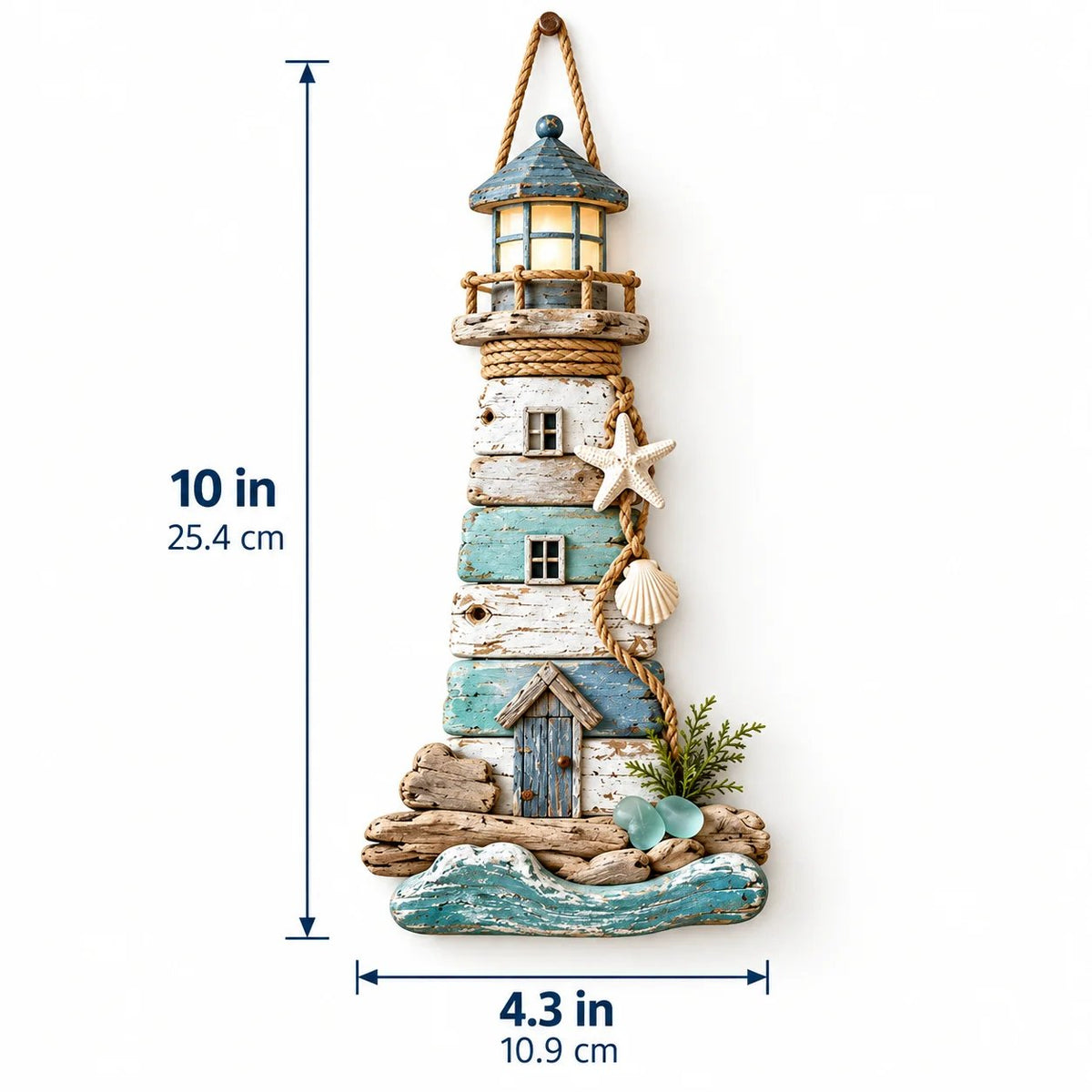 ππ Coastal Driftwood Lighthouse Wall Decor β Rustic Beach House Hanging Accent