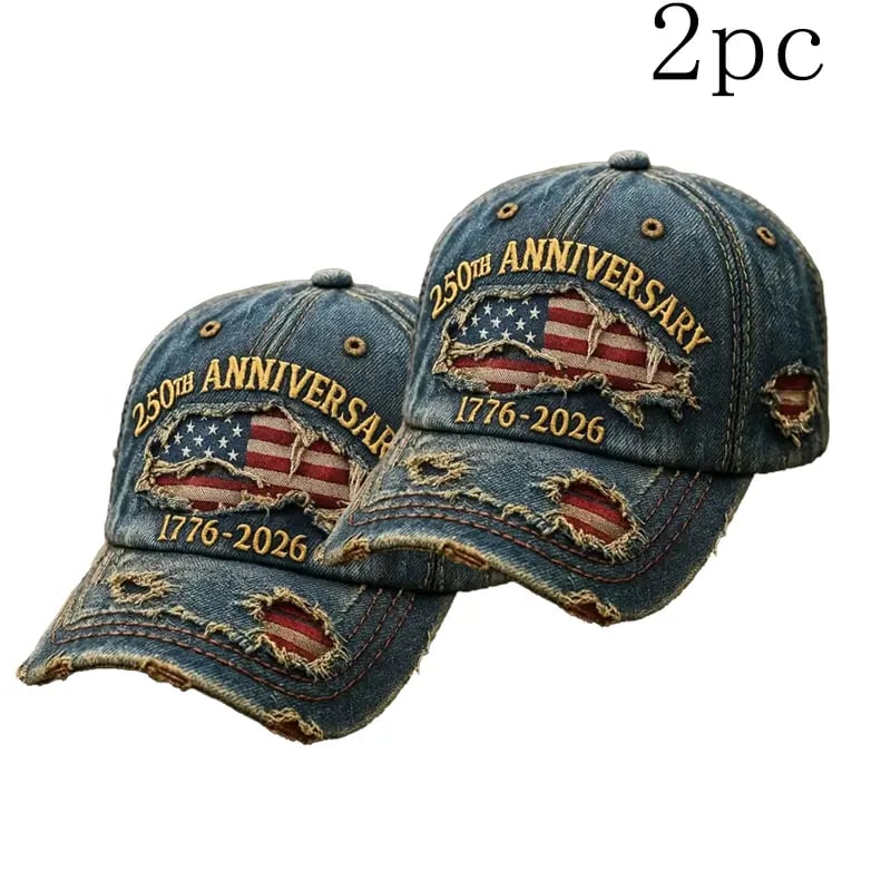 🇺🇸250th Anniversary 1776-2026 Handmade Distressed Denim Baseball Cap🧢