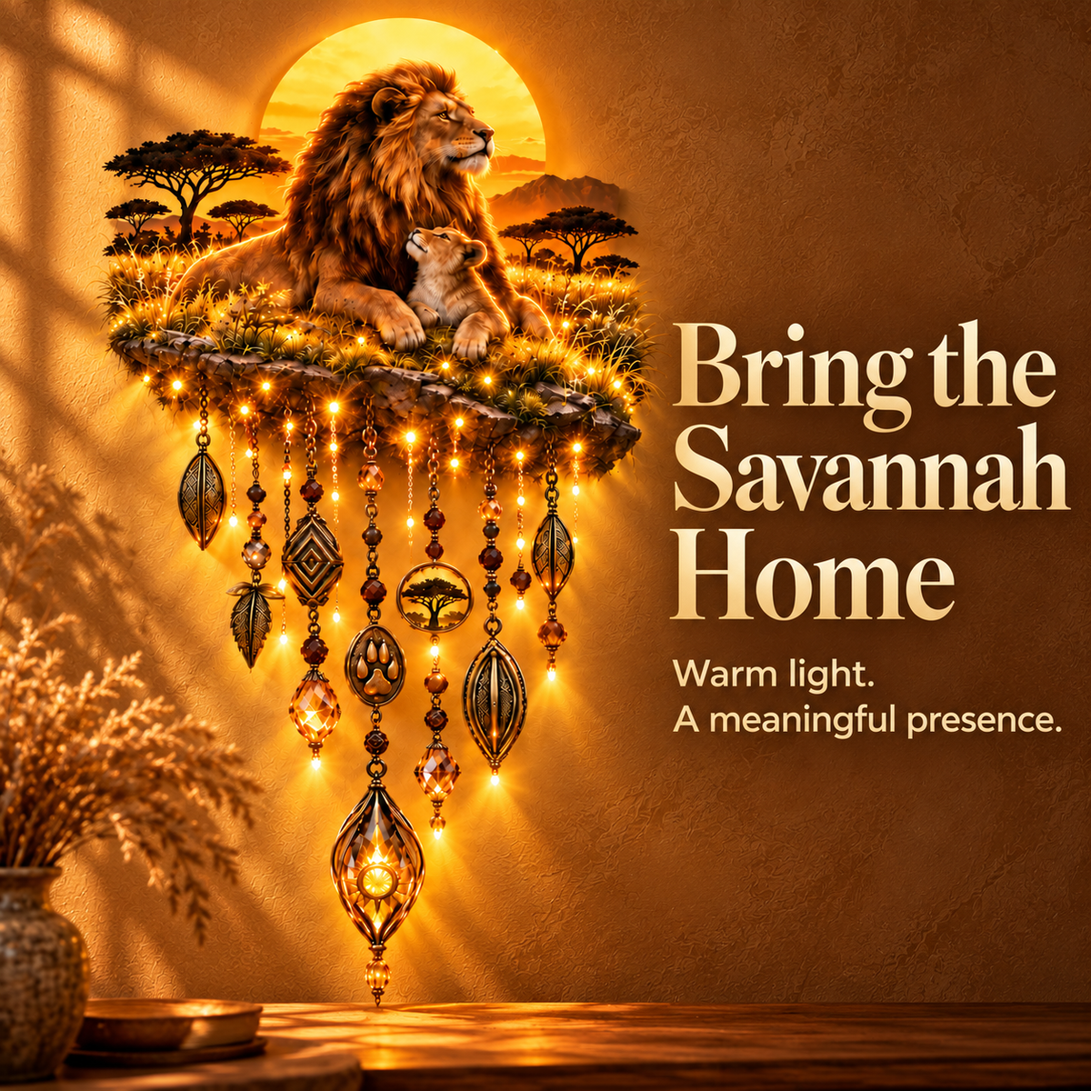 🔥Majestic Savannah Family Glow™ – Lion & Cub Illuminated Wall Decor