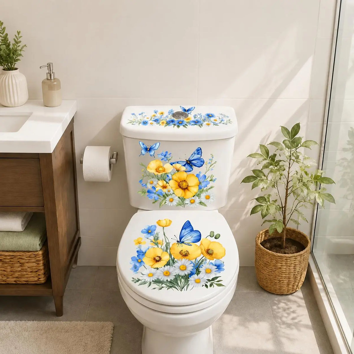 π₯ Limited-Time 49% OFF πΈ3 Piece Golden Floral Toilet Stickers β Pearl-Inspired Bathroom Decals