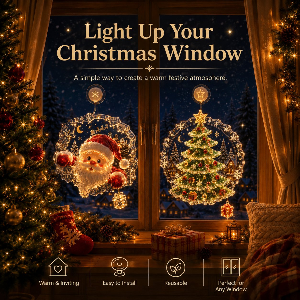ππͺ Festive Glow Window Ornament β Suction-Cup Christmas Light with Layered Holiday Design