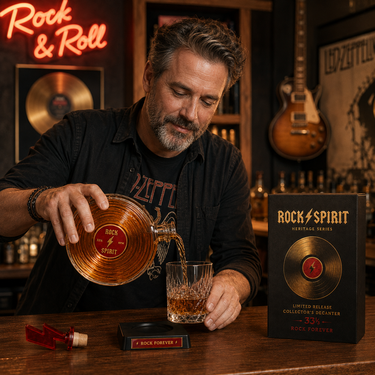 ⚡Rock Spirit 33⅓ RPM Vinyl Record Whiskey Decanter – Rock Forever Collector’s Edition