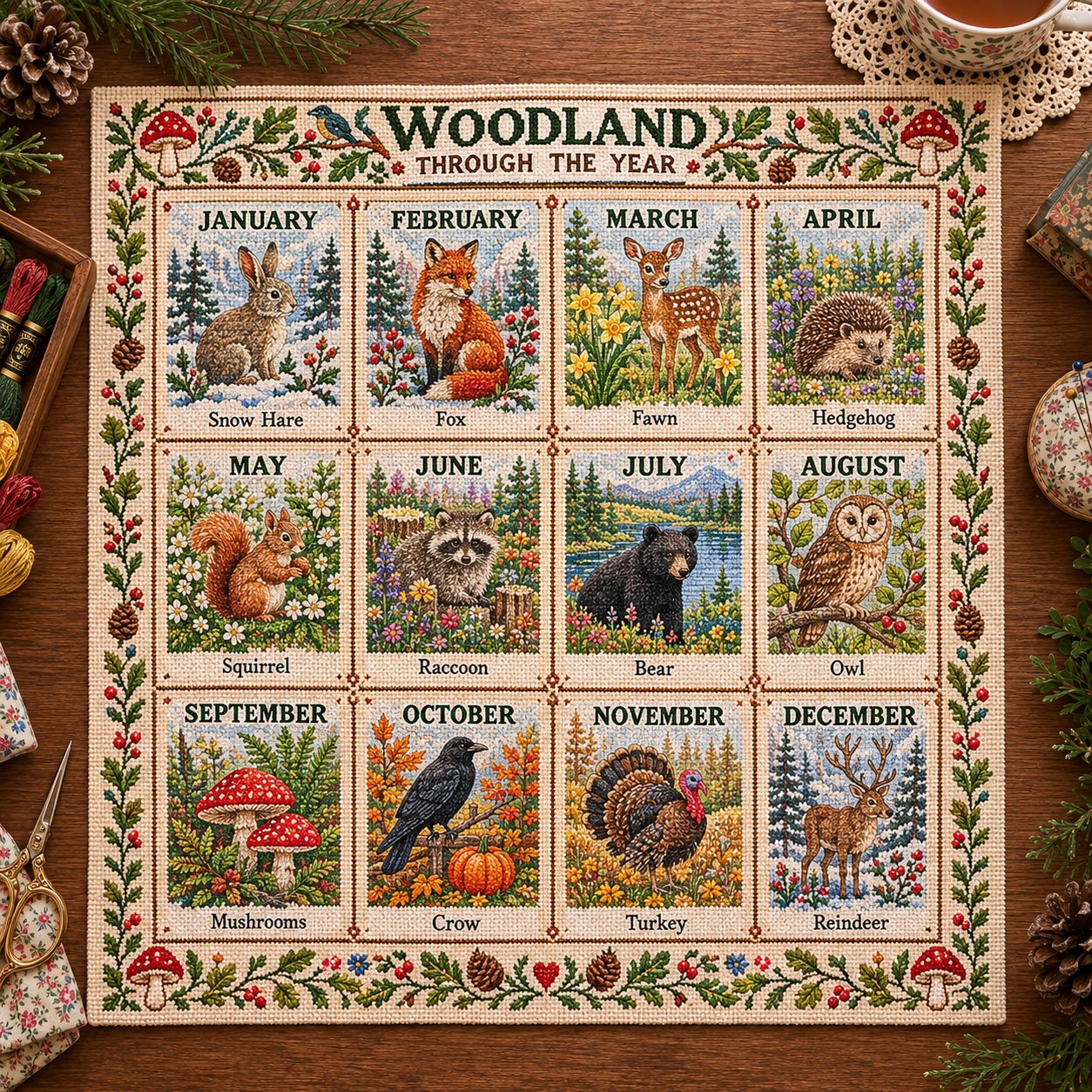 🧵🌷 Stitch the Seasons – 12-Month Embroidery Sampler Collection