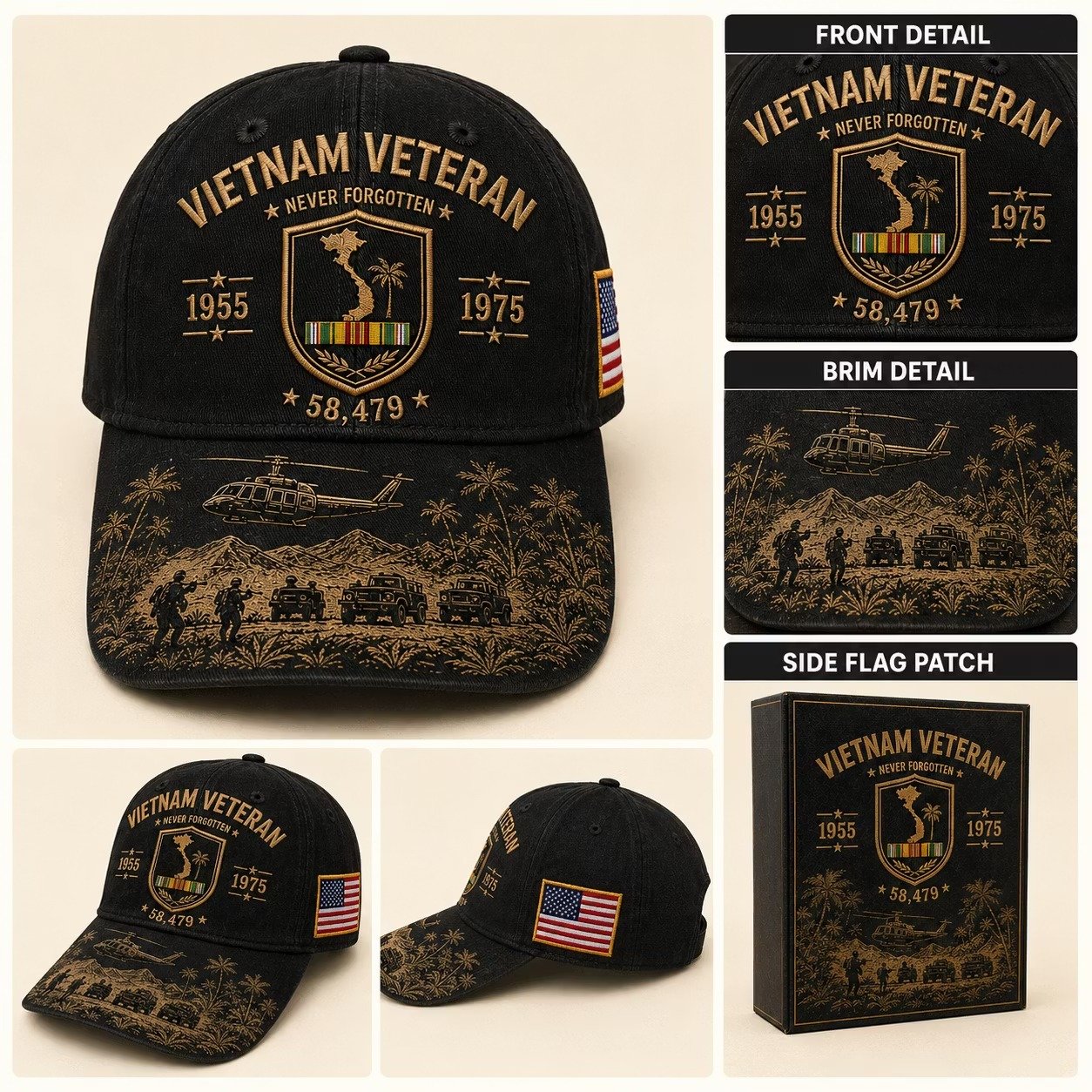 Vietnam Veteran Never Forgotten 1955β1975 Commemorative Cap πΊπΈ