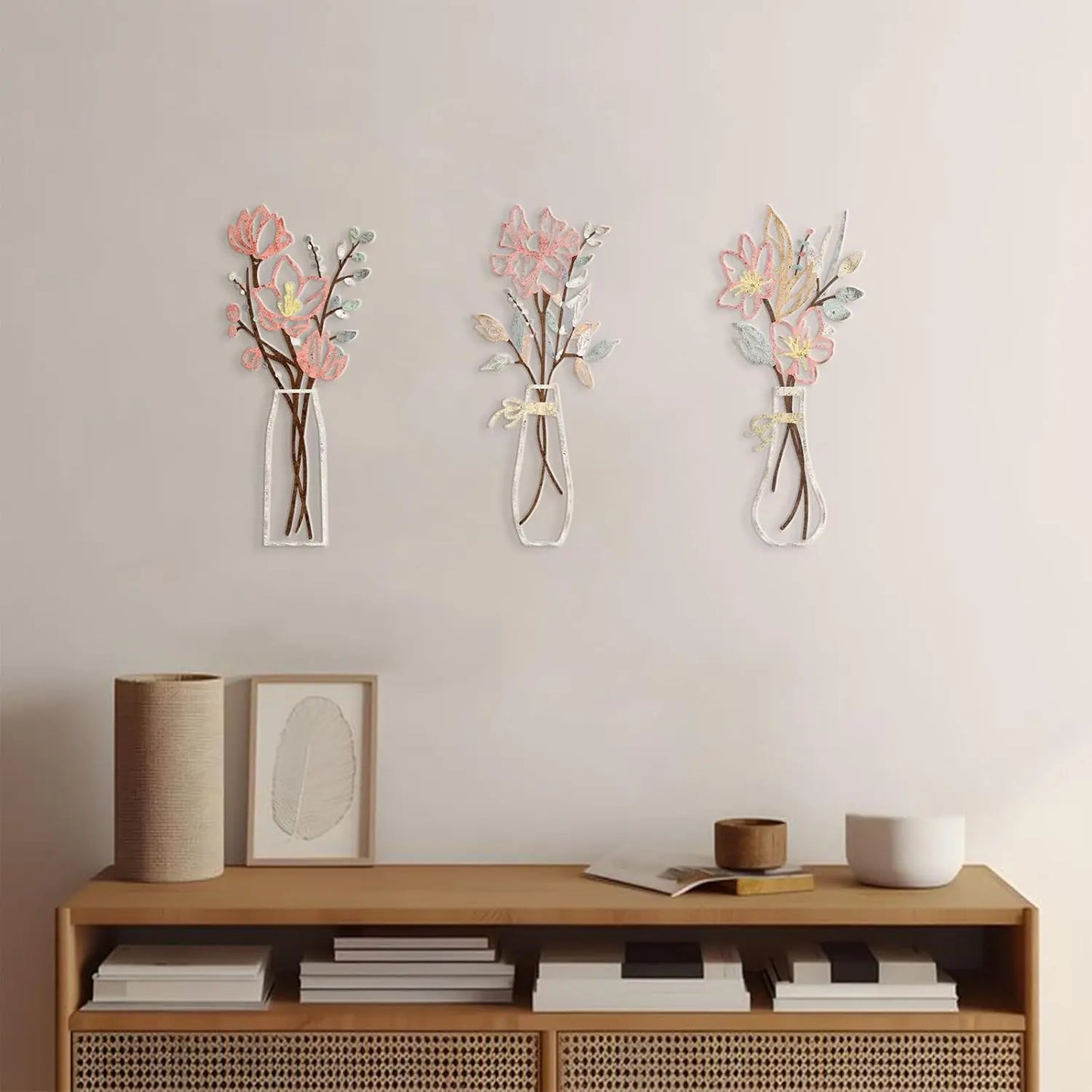 🌸3 Pcs Metal Flowers Wall Art