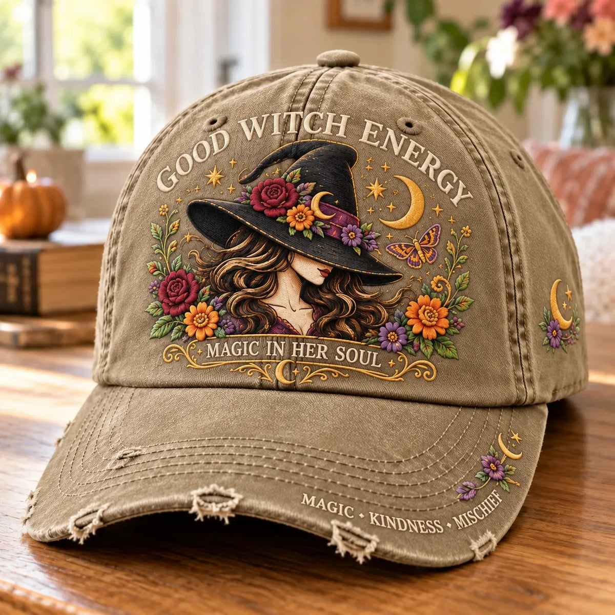 ๐ฅLast Day 50% OFF ๐ Good Witch Energy Floral Witch Baseball Cap