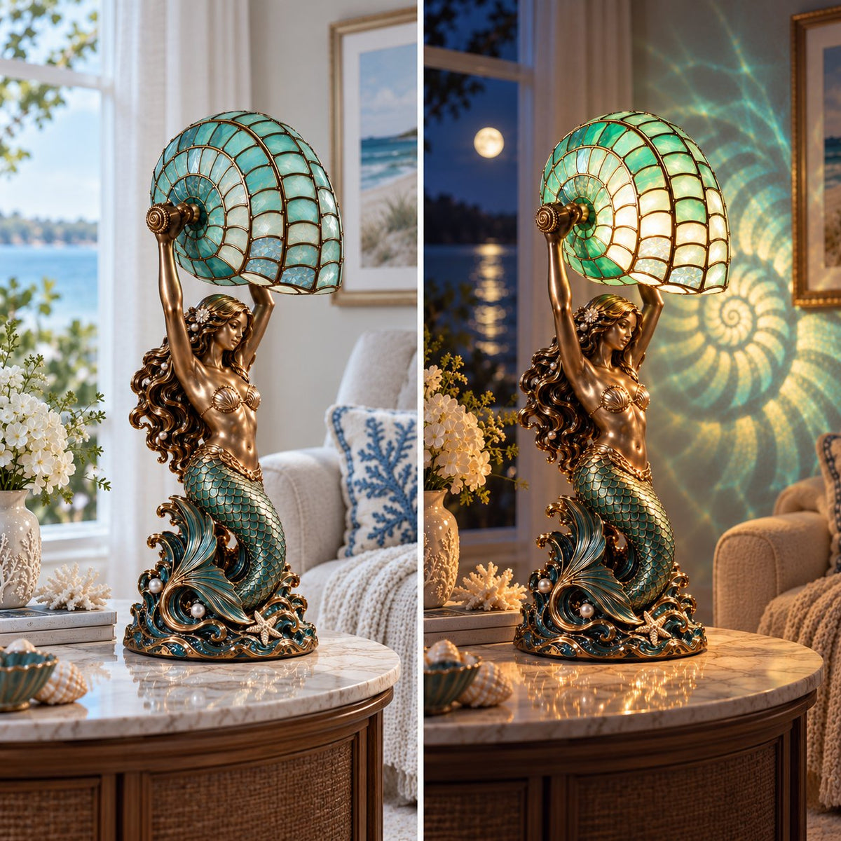 🧜♀️ Moon Tide Mermaid Nautilus Lamp