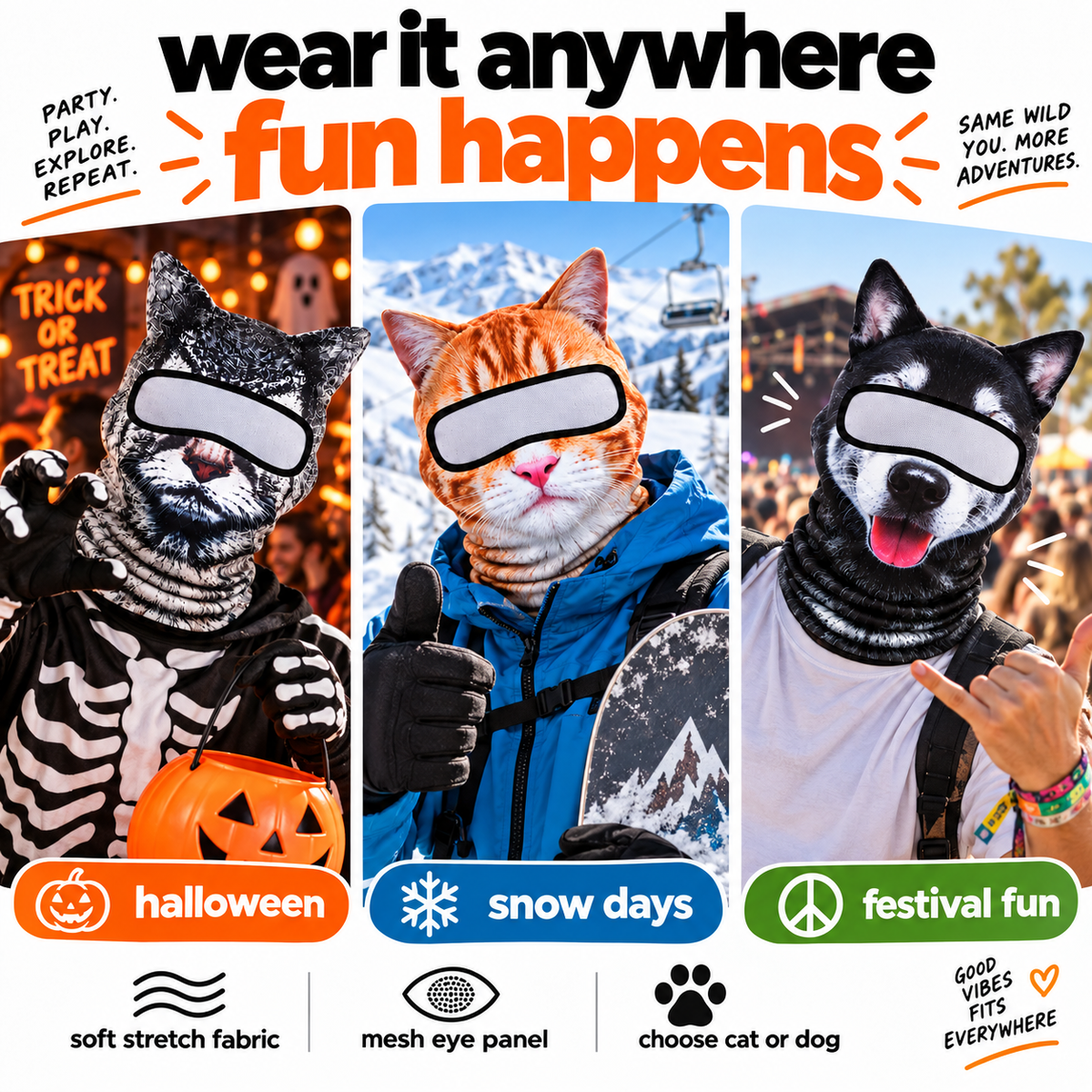 Funny Animal Face Balaclava – Cat & Dog Full Face Mask