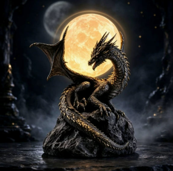 π Gothic Dragon Moon Globe Statue Lamp