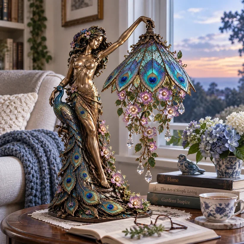 π¦ Peacock Goddess Stained Table Lamp