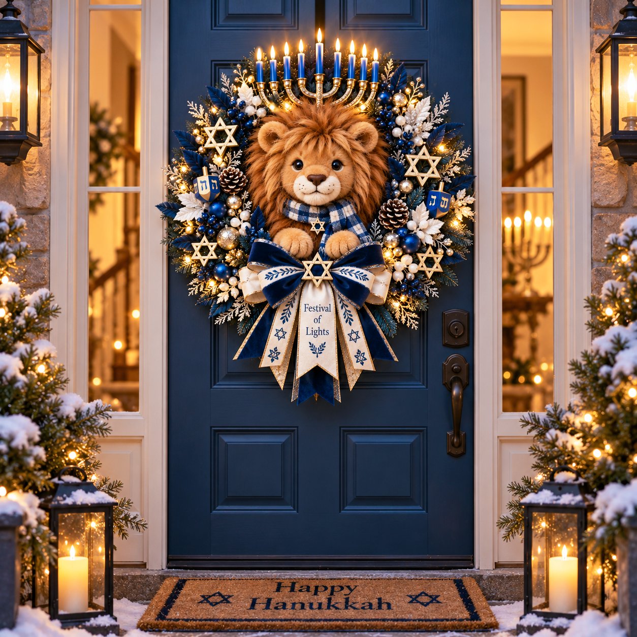 🦁 Lion of Judah Hanukkah Lighted Wreath - A Warm & Meaningful Welcome for the Festival of Lights ✨