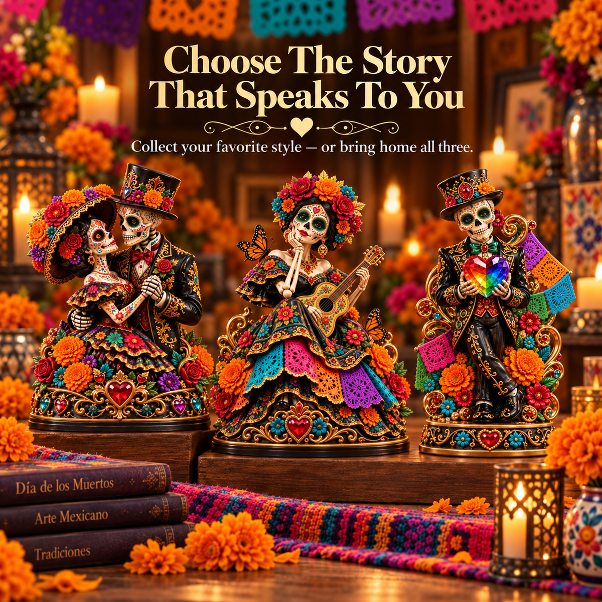 Día de los Muertos Eternal Love Couple Figurine – 11.8" Statement Décor