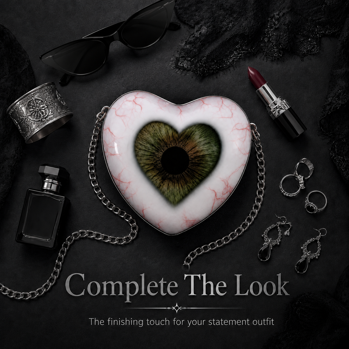 Gothic Heart Eye Statement Crossbody Bag