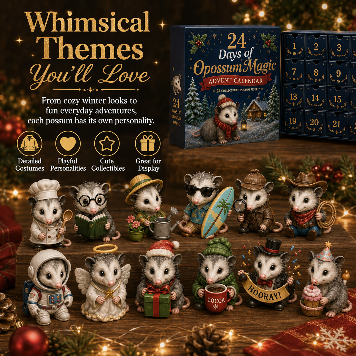 🐾 24 Days of Opossum Magic Advent Calendar – 24 Collectible Christmas Opossum Surprises