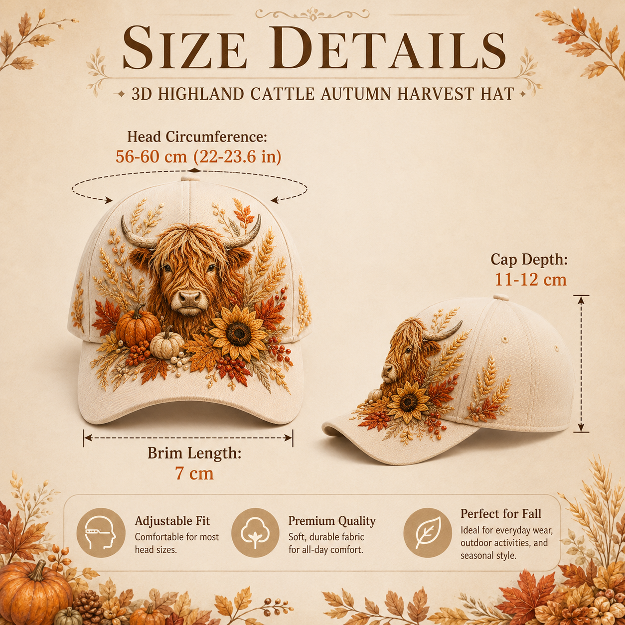 ๐ฎ๐ 3D Highland Cattle Harvest Cap for Fall