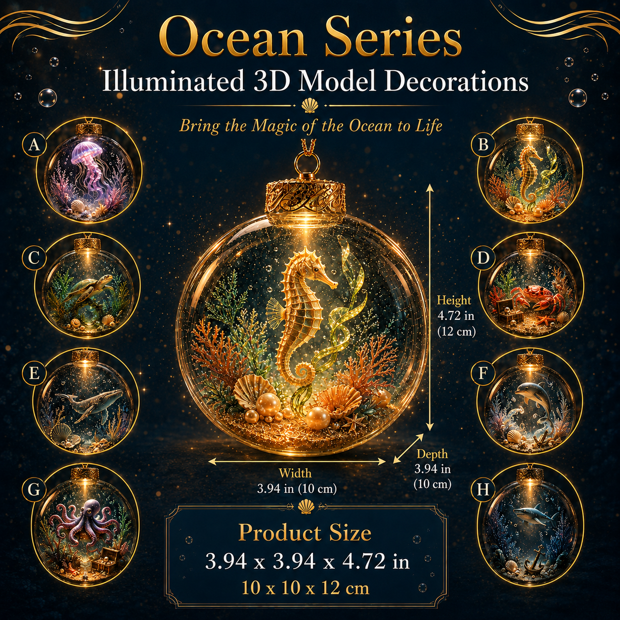 🌊✨Ocean Series Illuminated 3D Model Decorations