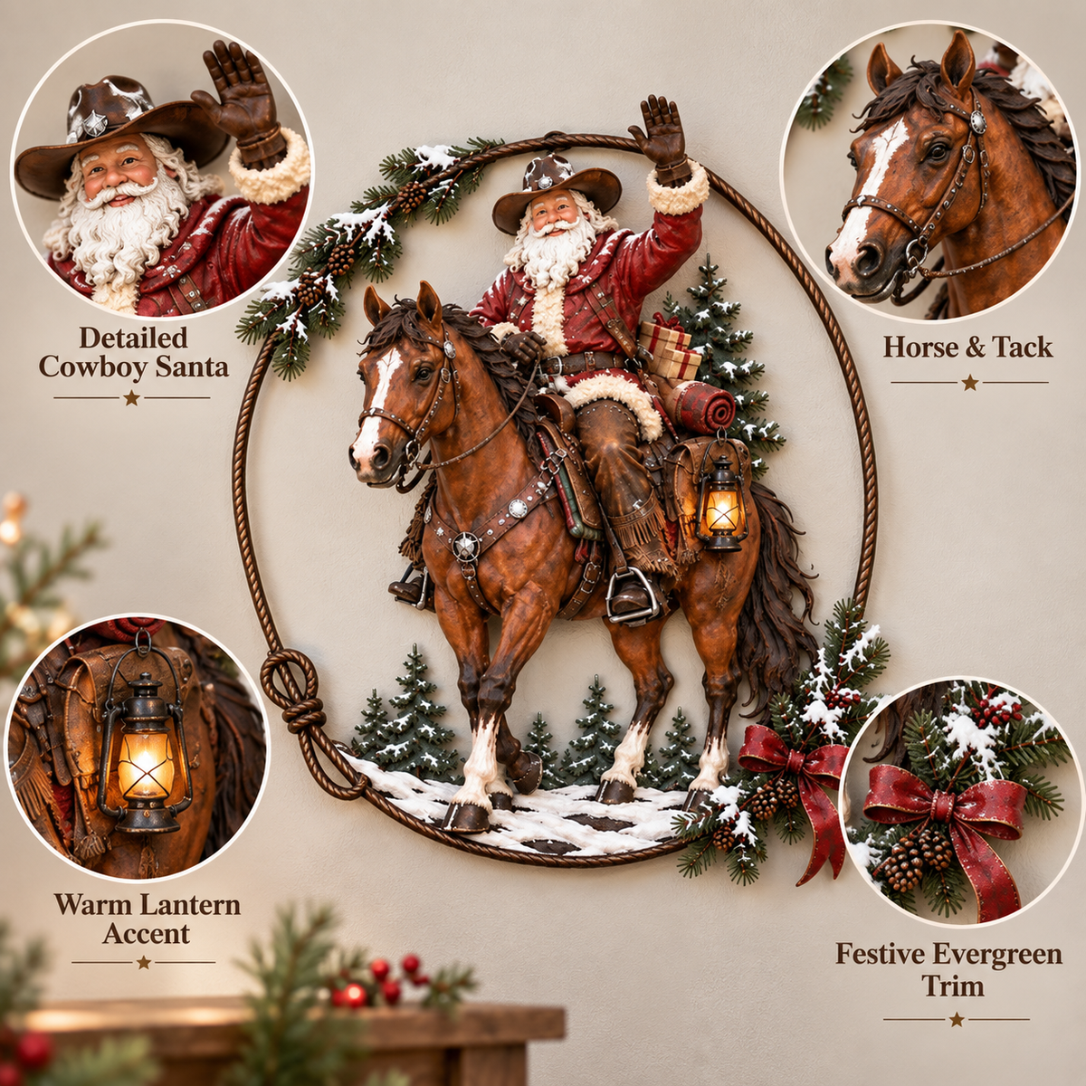π€ π Cowboy Santa Ranch Christmas Wall Art β Rustic Horse & Lasso Holiday Accentπ