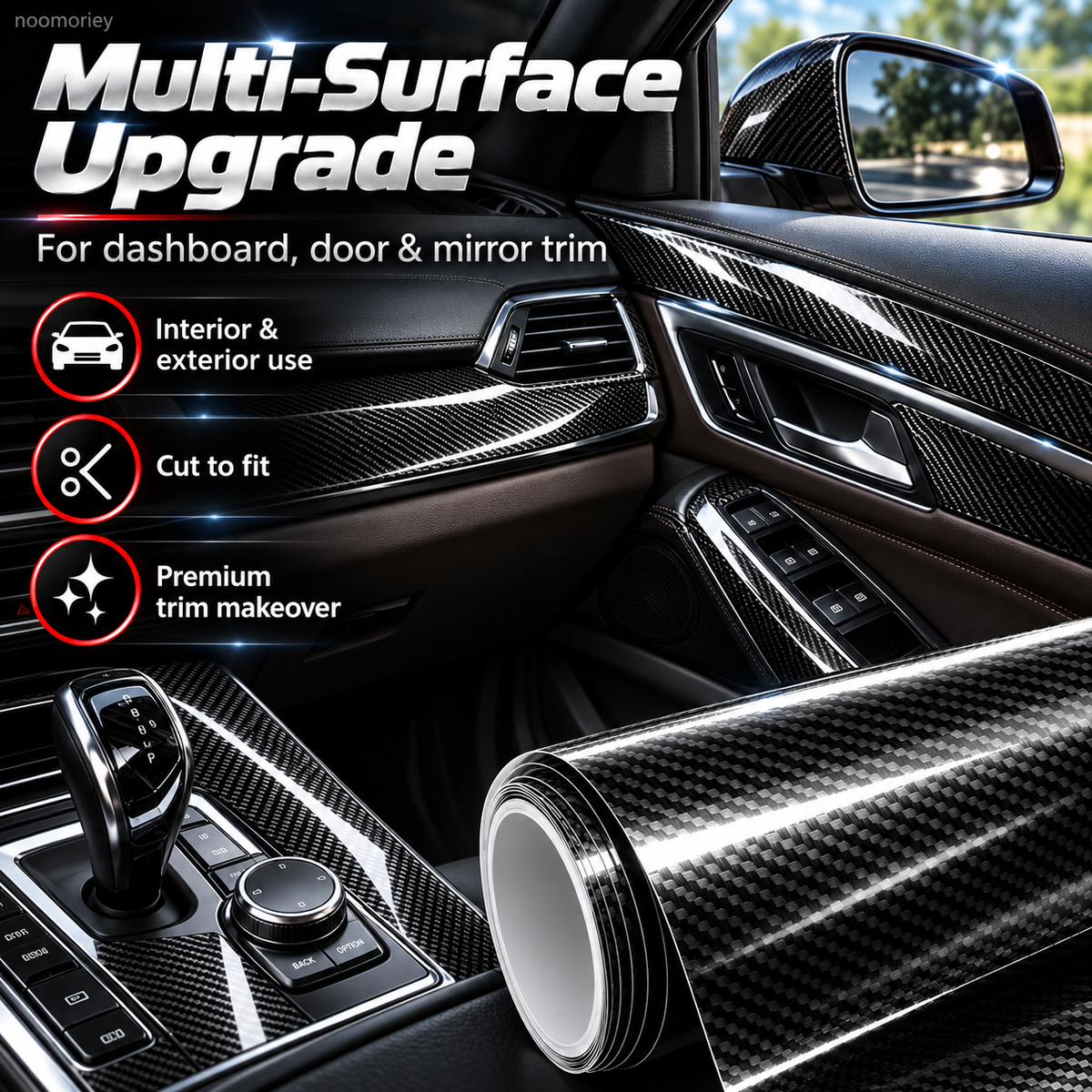 π 6D Gloss Carbon Fiber Vinyl Wrap | Self-Adhesive Car Trim Film
