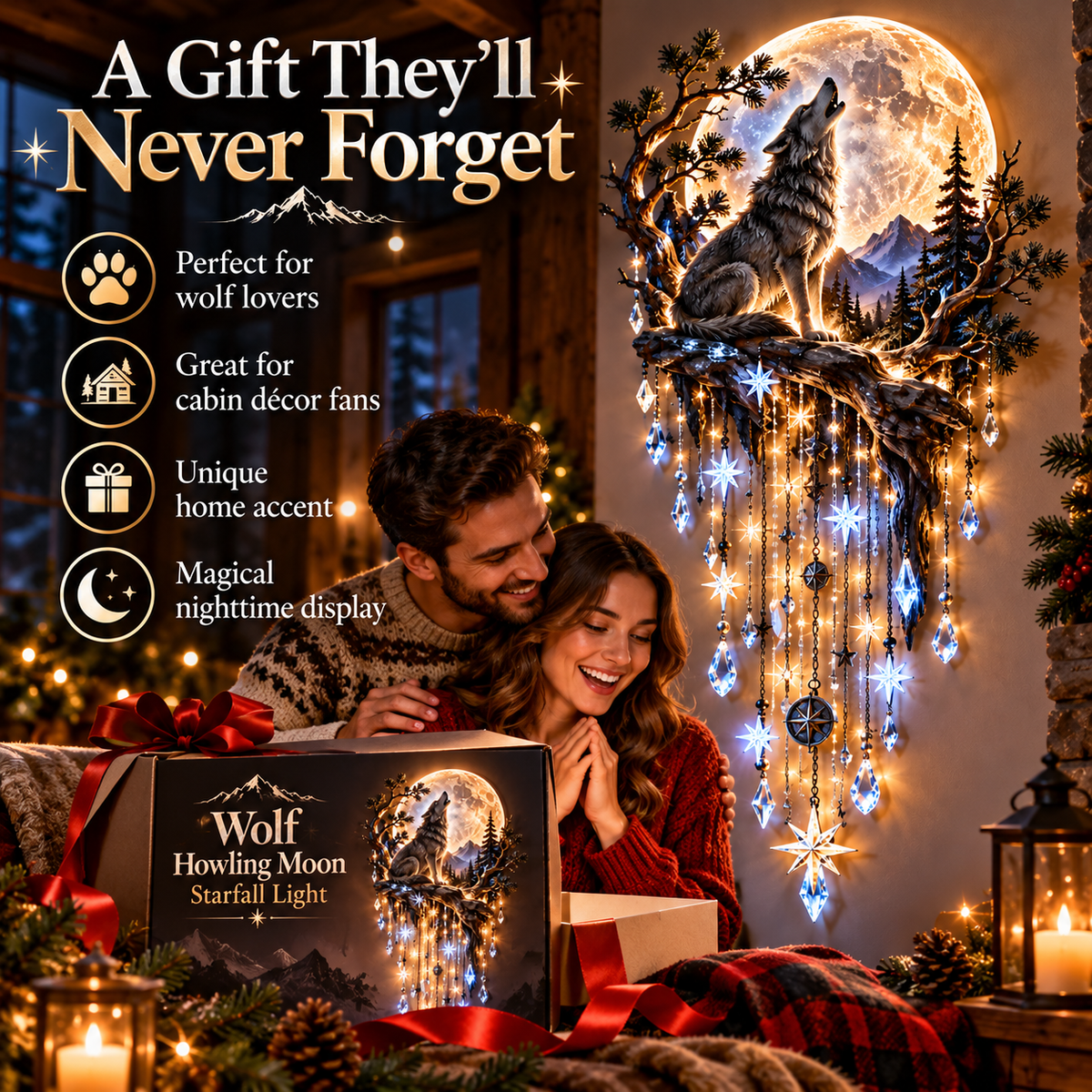 β³ Last Day 50% OFF-πΊπ Wolf Howling Moon Starfall Wall Light β Bring the Wild Home