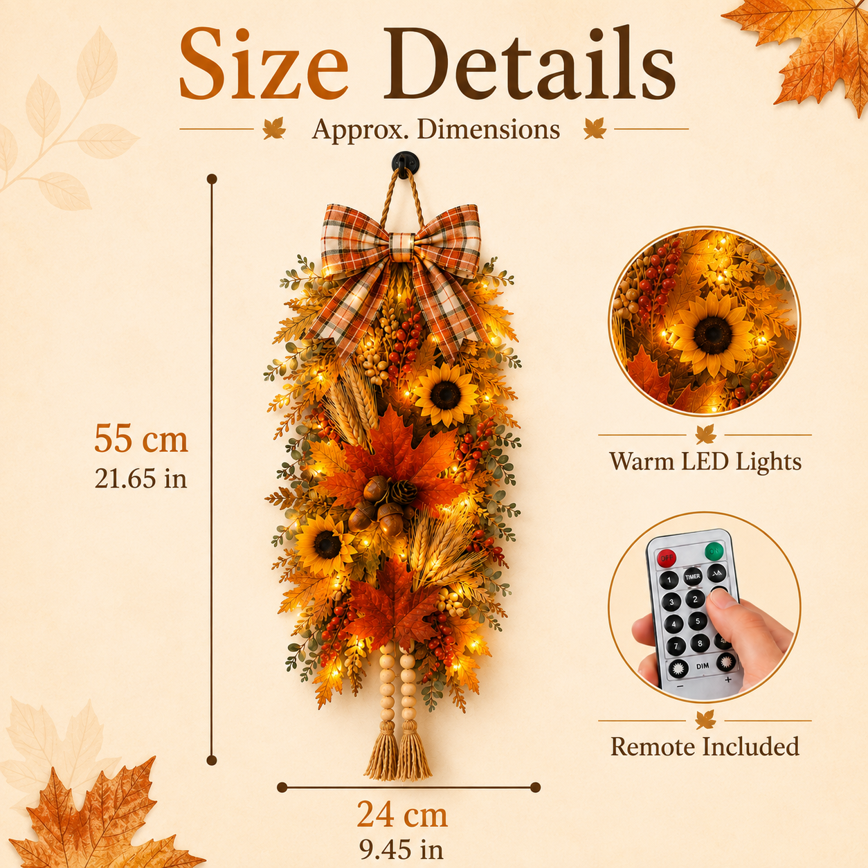 🍂🌻 Country-Style Harvest Door Hanging Decoration with Warm Lights