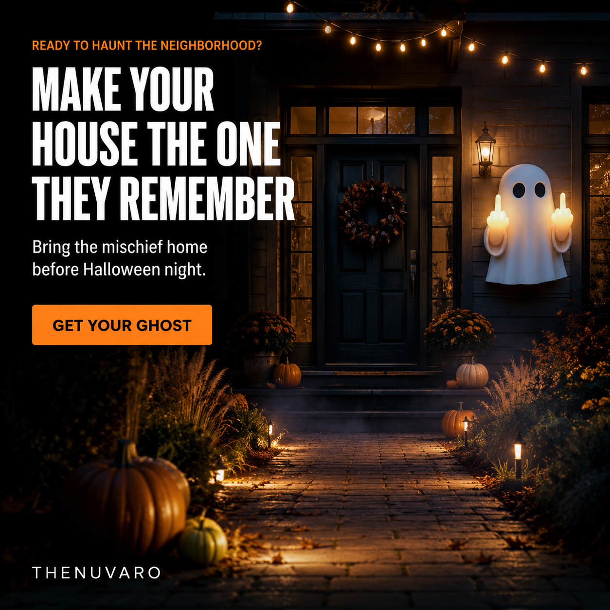 π» Light-Up Rude Ghost Wall Decor β Funny Halloween Porch Decoration