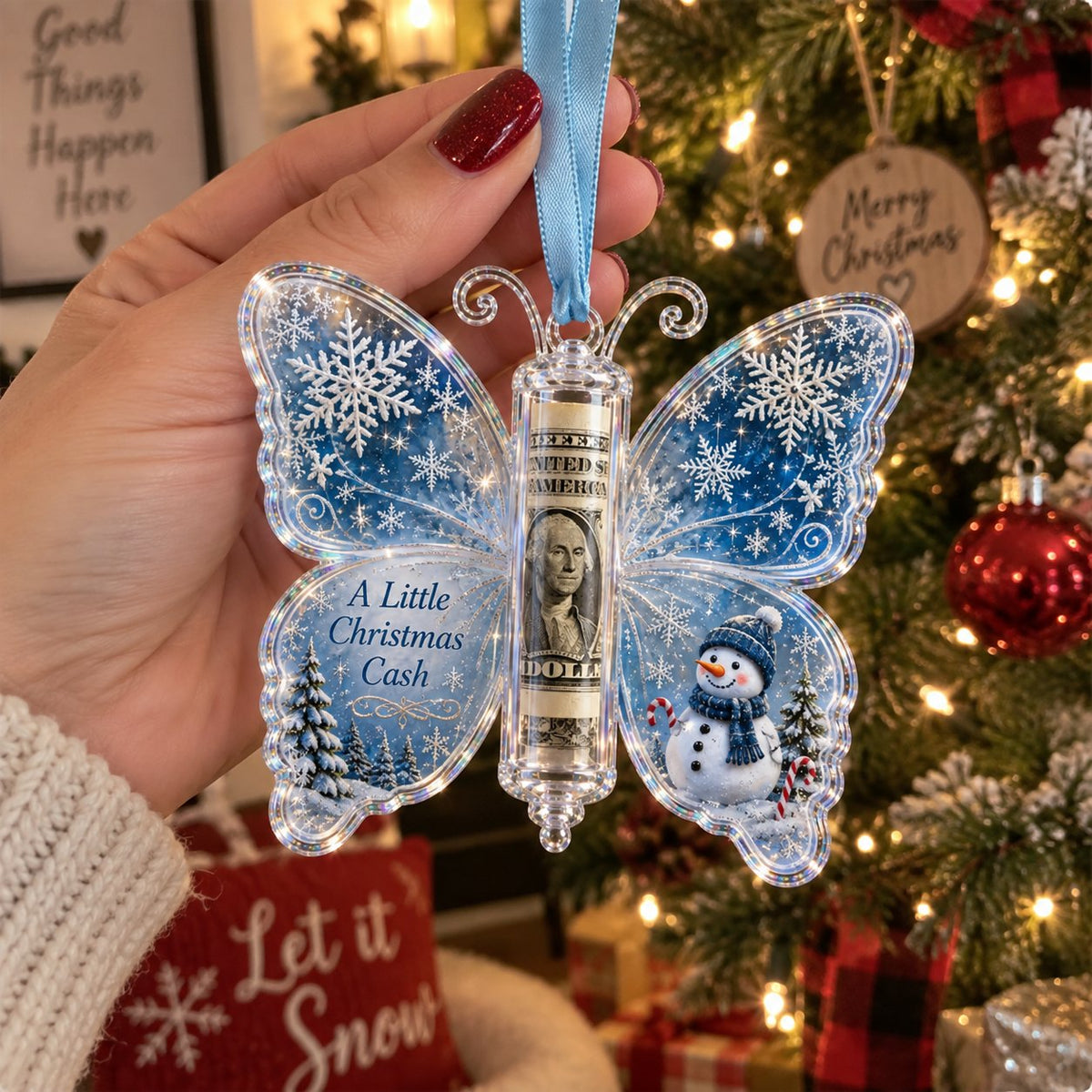 π¦π΅ Embossed Butterfly Christmas Cash Gift Ornament β Holiday Money Holder Keepsake πβ¨