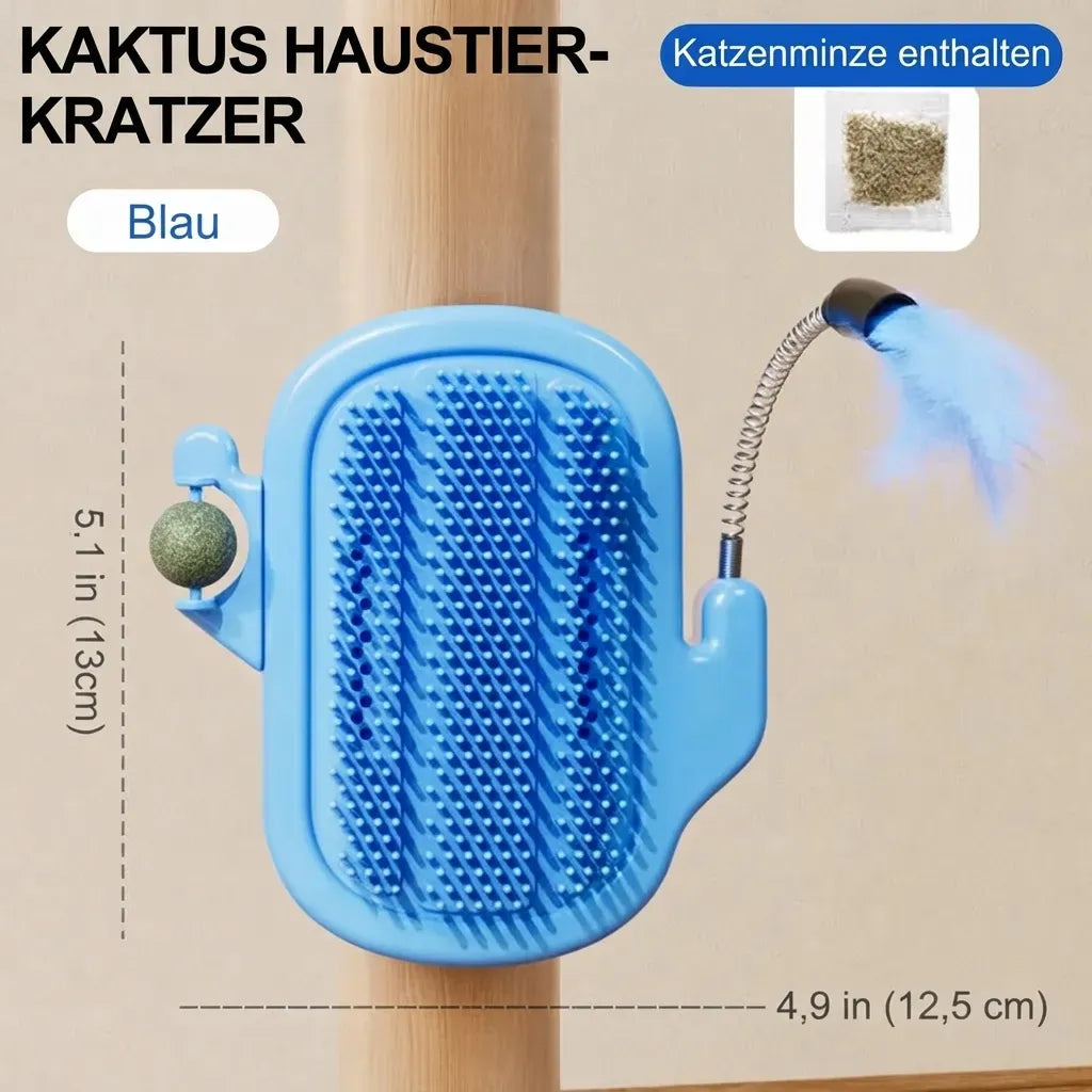 3-in-1-Eck-Massagebürste für Katzen | Wandmontierbare Kratz- und Massagehilfe mit Spielstab (mit Glöckchen) & optionalem Katzenminze-Ball