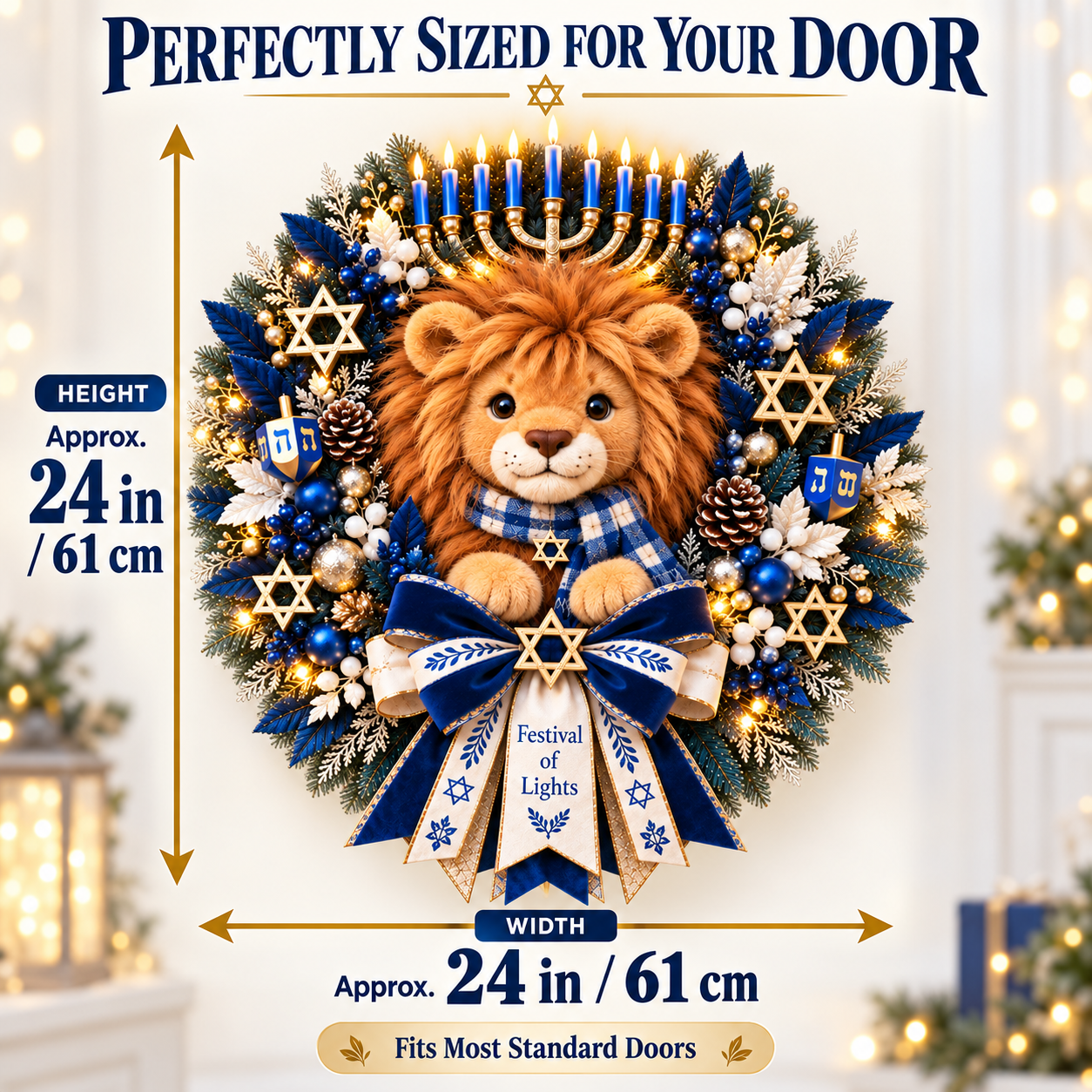 🦁✨ Lion of Judah Hanukkah Lighted Wreath - A Warm & Meaningful Welcome for the Festival of Lights